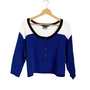 Elhoffer Design Cordelia Cropped Blue White Cosplay Button Front Cardigan sz XXL